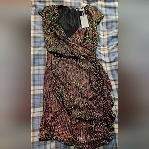 Grace Karin Black and Multicolor Sequin Dress Stretch Large NWT
